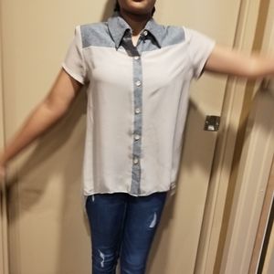 Top, size M, denim and beige